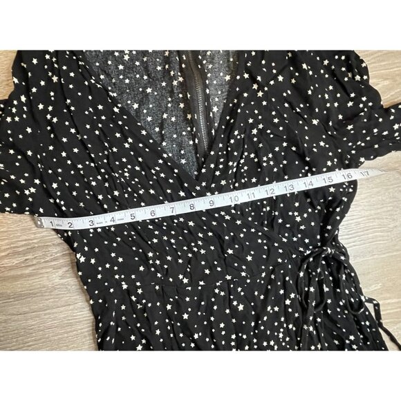 Wild Fable Black Star Patterned Faux Wrap Midi Length Dress Sz M - Picture 6 of 9